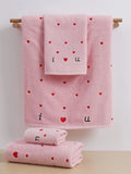 NNESN Chic Embroidered Heart Bath Towel in Elegant Pink - 100% Cotton