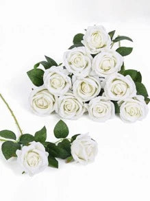NNESN Elegant 5-Piece White Artificial Rose Bouquet