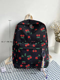 NNESN Chic and Functional Waterproof Black Cherry Print Backpack with Bag Charm