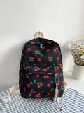 NNESN Chic and Functional Waterproof Black Cherry Print Backpack with Bag Charm