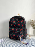 NNESN Chic and Functional Waterproof Black Cherry Print Backpack with Bag Charm