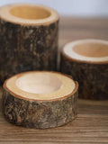 NNESN Retro Wood-Colored Wooden Candlestick Set - Set of 3 Multicolored Log Design Candle Holders