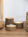 NNESN Retro Wood-Colored Wooden Candlestick Set - Set of 3 Multicolored Log Design Candle Holders