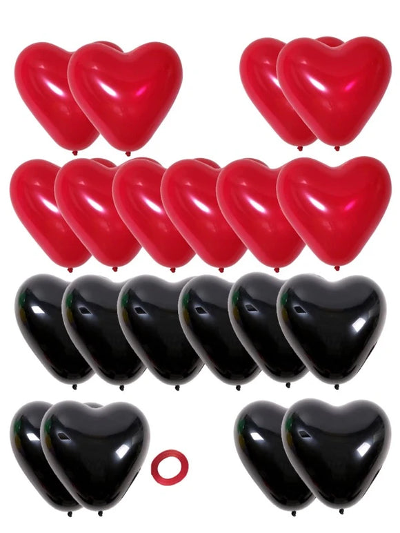 NNESN 21-Piece Heart Shaped Balloon Set for Valentine's Day - Red and Black Latex Balloons
