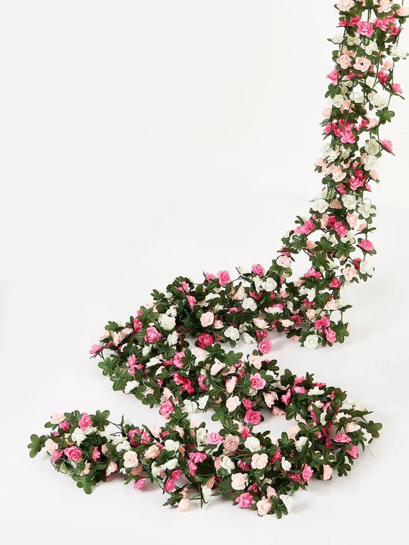 NNESN Multicolor Pink 245cm Plastic Artificial Flower Vine | Home Décor Garland