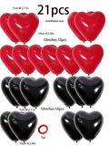NNESN 21-Piece Heart Shaped Balloon Set for Valentine's Day - Red and Black Latex Balloons