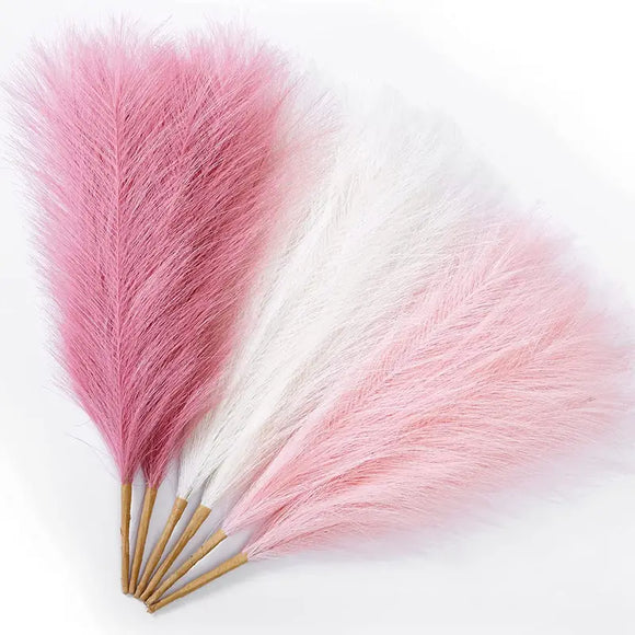 NNETM Set of 3 Artificial Pampas Grass Stems (43.18cm) - Blush, Cream & Pink Gradient