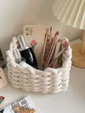 NNESN Woven Makeup Storage Basket - Chic White Organizer