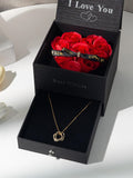 NNESN Artificial Flower Detail Jewelry Box - Elegant Black Polyester Design