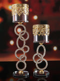NNESN 1pc Elegant Crystal & Glass Candle Holder with Diamond Inlaid - Medium Gold