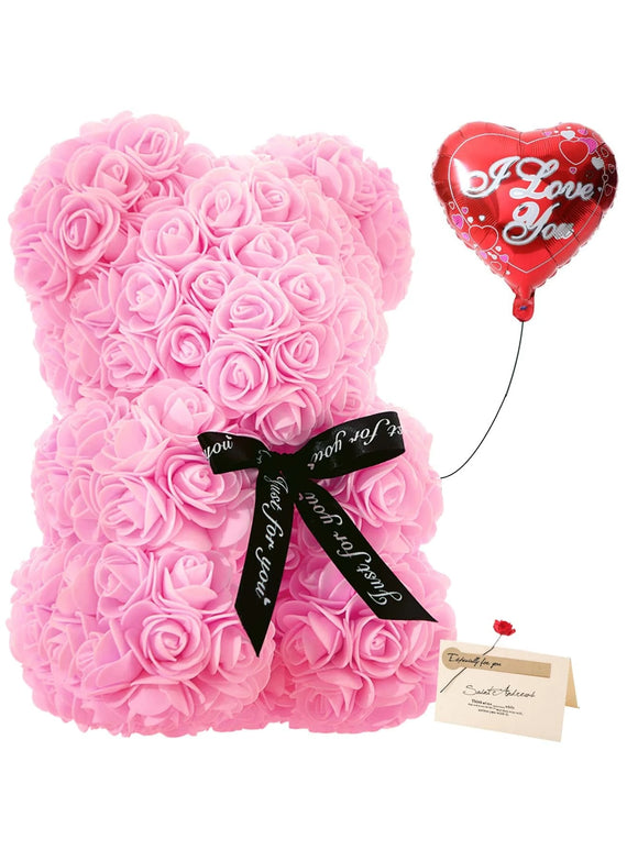 NNESN Baby Pink Rose Bear - Elegant Gift for Women - 25x17cm