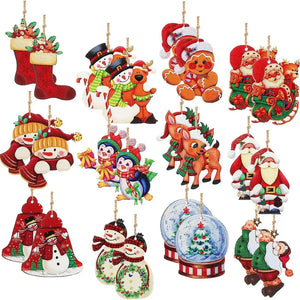 NNETM 24-Piece Christmas Wooden Hanging Ornaments Set for Festive Tree Decoration