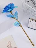 NNESN Gold Foil Blue Colored Rose - Elegant 22.5cm Plastic Stem