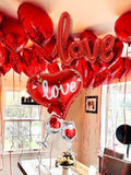 NNESN 12pcs 'I Love You' and Heart-Shaped Red Balloons Set