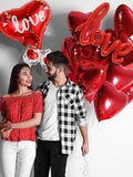 NNESN 12pcs 'I Love You' and Heart-Shaped Red Balloons Set
