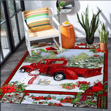 NNETM Festive Christmas Red Santa Truck Pattern Floor Mat