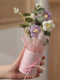 NNESN Enchanting Purple Bliss: Handmade Knitted Flower Bouquet Set with Crochet Flowers and Accessories