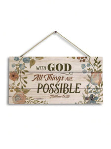 NNESN With God All Things Are Possible Wooden Hanging Wall Sign - 15x30cm