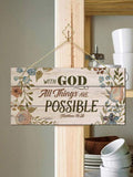NNESN With God All Things Are Possible Wooden Hanging Wall Sign - 15x30cm