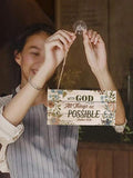 NNESN With God All Things Are Possible Wooden Hanging Wall Sign - 15x30cm