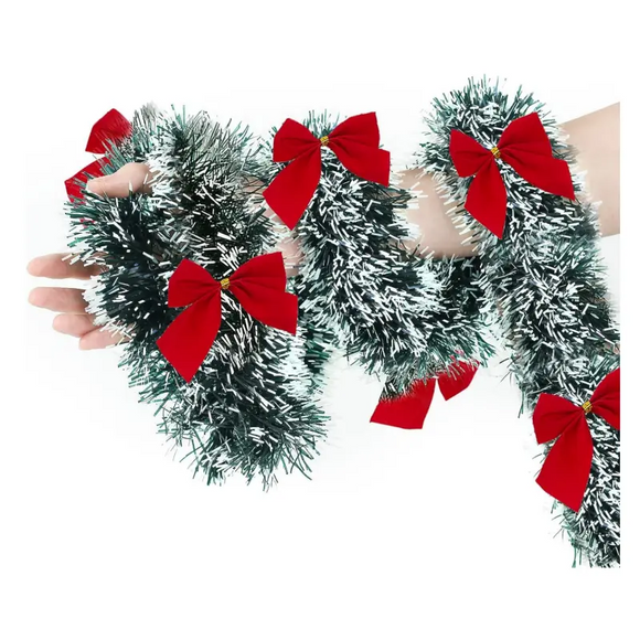 NNETM 6-Piece Christmas Decoration Set - White Edge Ribbon & Bow Tree Pendant