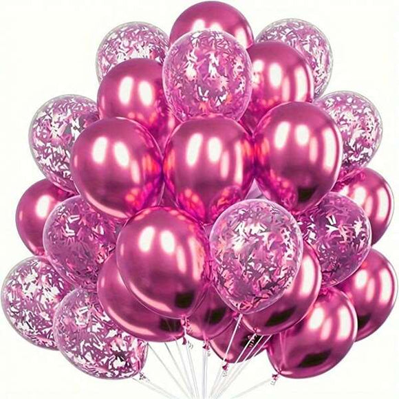 NNESN 20pcs Hot Pink Metallic Confetti Balloons