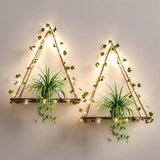 NNESN Rustic Wood Macrame Shelves with 2pcs Artificial Ivy and LED-Strip | Boho Wall Hanging Décor