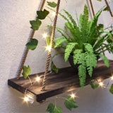 NNESN Rustic Wood Macrame Shelves with 2pcs Artificial Ivy and LED-Strip | Boho Wall Hanging Décor