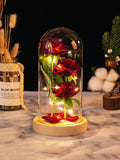 NNESN Luminous Christmas Gift Box: Eternal Golden Rose & Glass Cover (Red)