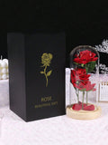 NNESN Luminous Christmas Gift Box: Eternal Golden Rose & Glass Cover (Red)