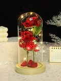 NNESN Luminous Christmas Gift Box: Eternal Golden Rose & Glass Cover (Red)