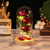 NNESN Luminous Christmas Gift Box: Eternal Golden Rose & Glass Cover (Red)
