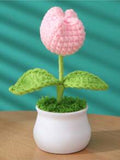 NNESN Handcrafted Pink Woolen Tulip - Charming Artificial Flower in Pot