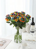 NNESN Vibrant Rainbow Silk Rose Flowers Set – 5pcs for Home Decor