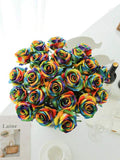 NNESN Vibrant Rainbow Silk Rose Flowers Set – 5pcs for Home Decor