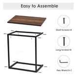 NNECW Industrial Styled C Shaped Side End Table-Brown