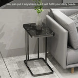 NNETM Modern Black Marble Pattern Side Table with Metal Pedestal Base