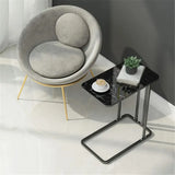 NNETM Modern Black Marble Pattern Side Table with Metal Pedestal Base