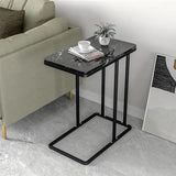 NNETM Modern Black Marble Pattern Side Table with Metal Pedestal Base