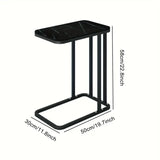 NNETM Modern Black Marble Pattern Side Table with Metal Pedestal Base