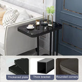 NNETM Modern Black Marble Pattern Side Table with Metal Pedestal Base