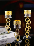 NNESN 1pc Elegant Crystal & Glass Candle Holder with Diamond Inlaid - Medium Gold