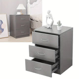 NNETM Modern Gray Bedside Table with 3 Drawers