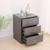 NNETM Modern Gray Bedside Table with 3 Drawers