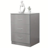 NNETM Modern Gray Bedside Table with 3 Drawers