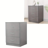 NNETM Modern Gray Bedside Table with 3 Drawers