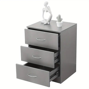 NNETM Modern Gray Bedside Table with 3 Drawers