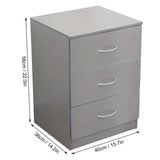 NNETM Modern Gray Bedside Table with 3 Drawers