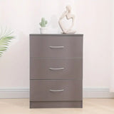 NNETM Modern Gray Bedside Table with 3 Drawers