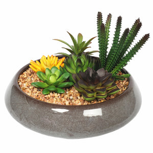 NNEDSZ Artificial Succulents with Round Decorative Bowl 19cm